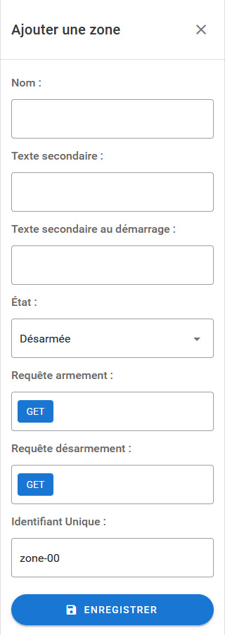 Paramètres Zone
