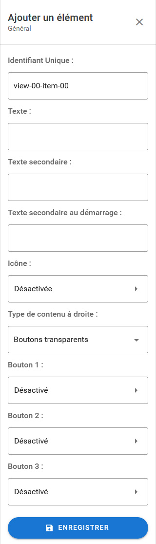 Paramètres Élément